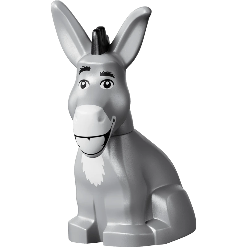 LEGO Donkey figure sitting upright with long grey ears, black mane and white muzzle