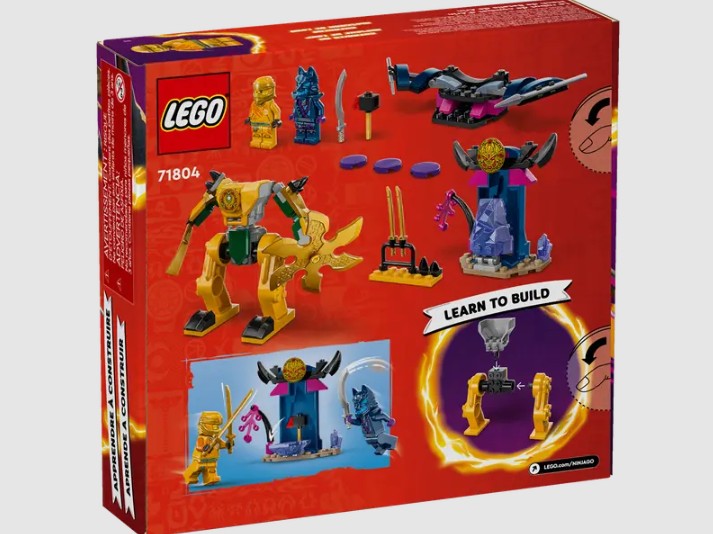 Back of LEGO Ninjago 71804 box with play features and learning steps – Ireland
