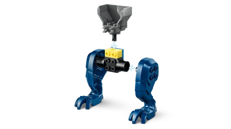 LEGO Ninjago Jay’s Dragon Mech Fight 71853 build step showing dragon mech leg assembly with Starter Brick and arrow indicators