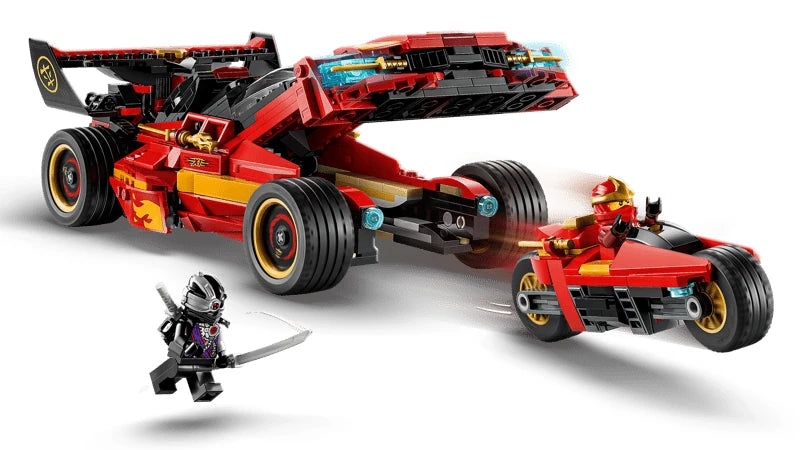 LEGO NINJAGO X-1 Ninja Charger with red motorcycle model and black and white minifigure