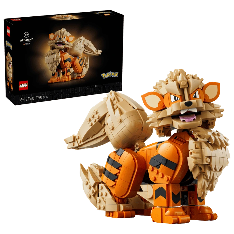 LEGO Pokémon Arcanine 72160 box beside the completed model