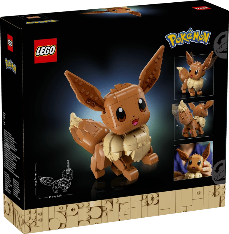 Back of LEGO Pokémon Eevee 72151 box showing the model and feature images