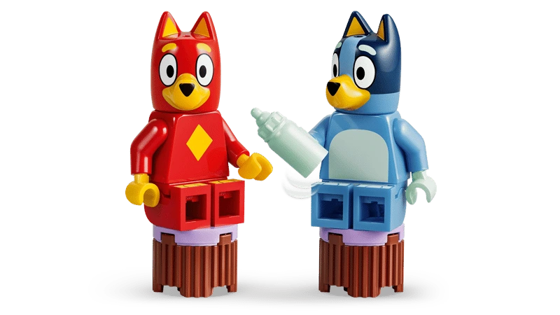 LEGO Bluey and Rusty figures with bottle accessory