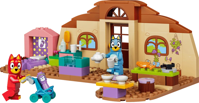 LEGO Bluey school playset with Bluey, Rusty, stroller, baby care area and café accessories