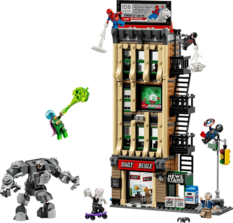 LEGO Daily Bugle building with Rhino mech and seven Marvel minifigures