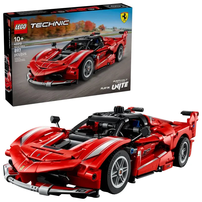 LEGO Technic Ferrari FXX K model and box artwork showing car details – Ireland