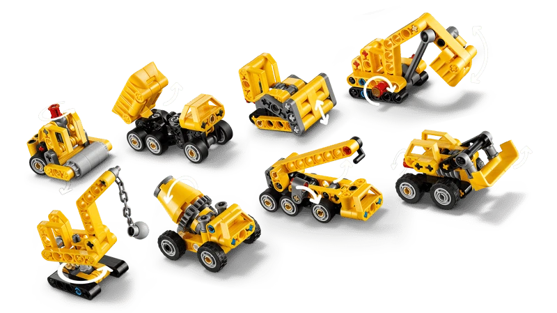 LEGO Technic Mighty Machines 42233 construction vehicles showing their movable functions