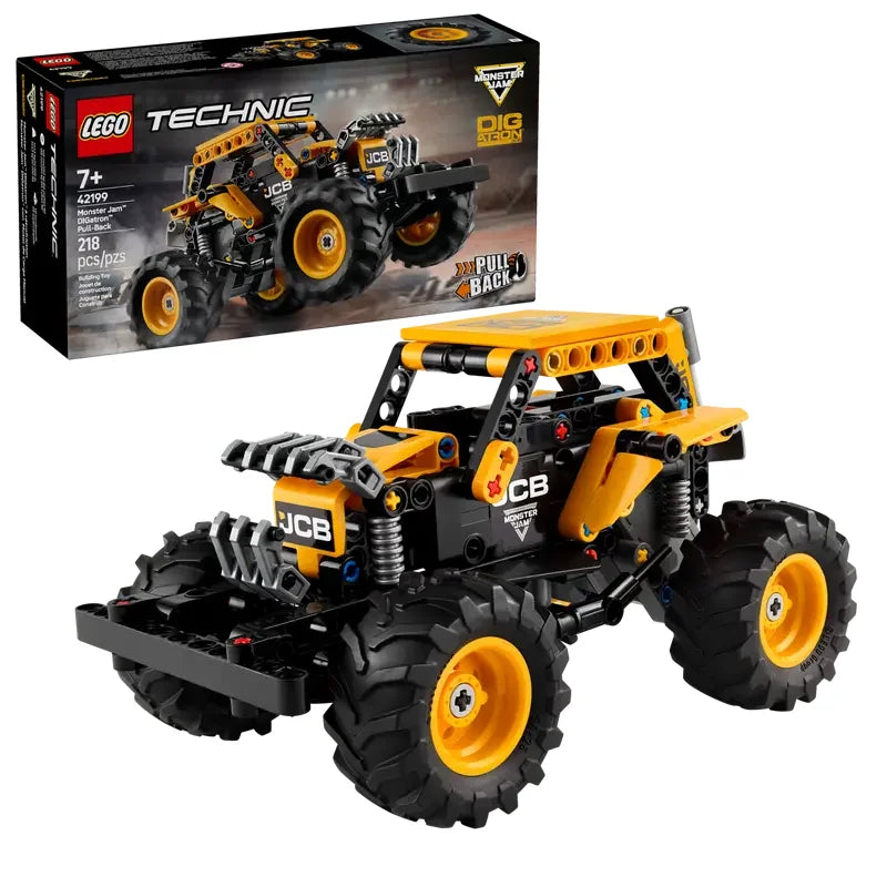 LEGO Technic Monster Jam DIGatron pull-back truck with display box and heavy-duty tires on white background in Ireland.