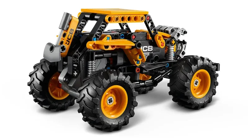 Side profile of LEGO Technic Monster Jam DIGatron pull-back truck highlighting shovel, grabber and chunky tyres in Ireland.