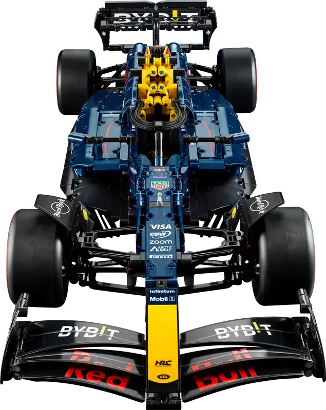 Front angle of LEGO Technic Oracle Red Bull Racing RB20 Formula 1 car in Ireland