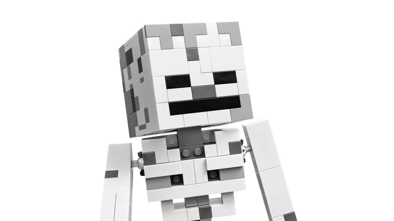 Close up of LEGO Minecraft skeleton head and torso
