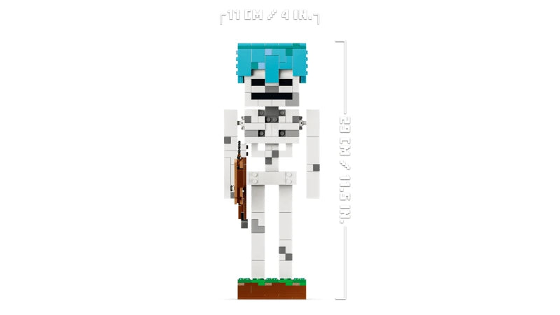 LEGO Minecraft skeleton figure shown with 29 cm height measurement