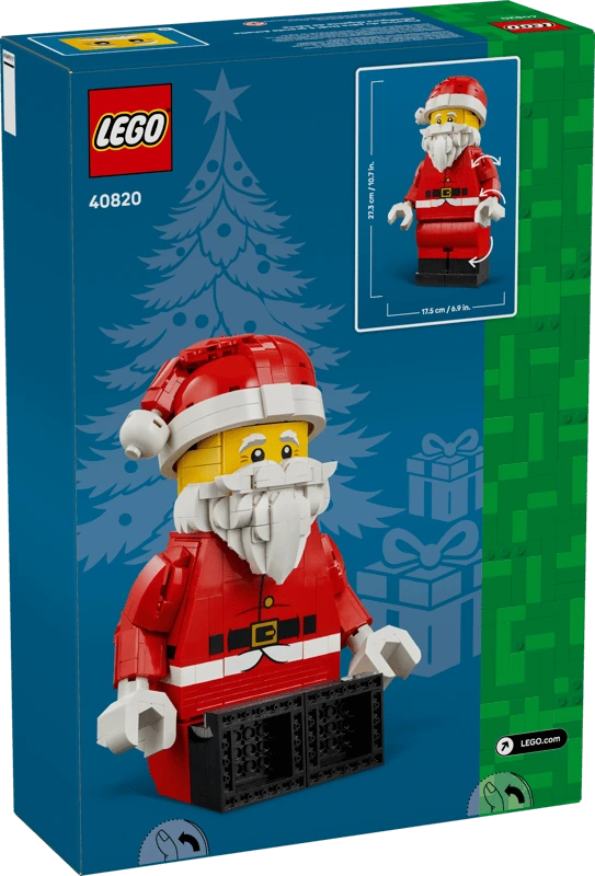 Rear of LEGO Up-Scaled Santa Minifigure 40820 box showing the seated Santa model