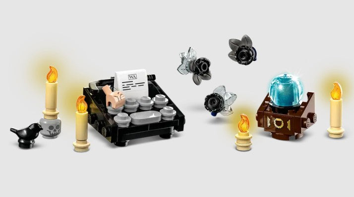 LEGO Wednesday Addams 76780 accessories including typewriter and candles – ToyTown.ie Ireland