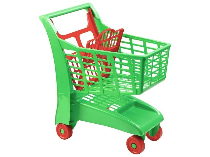 Side view of Androni Giocattoli green toy trolley for kids supermarket play – Ireland