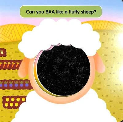 Open Look on the Farm page asking Can you BAA like a fluffy sheep with sheep face illustration