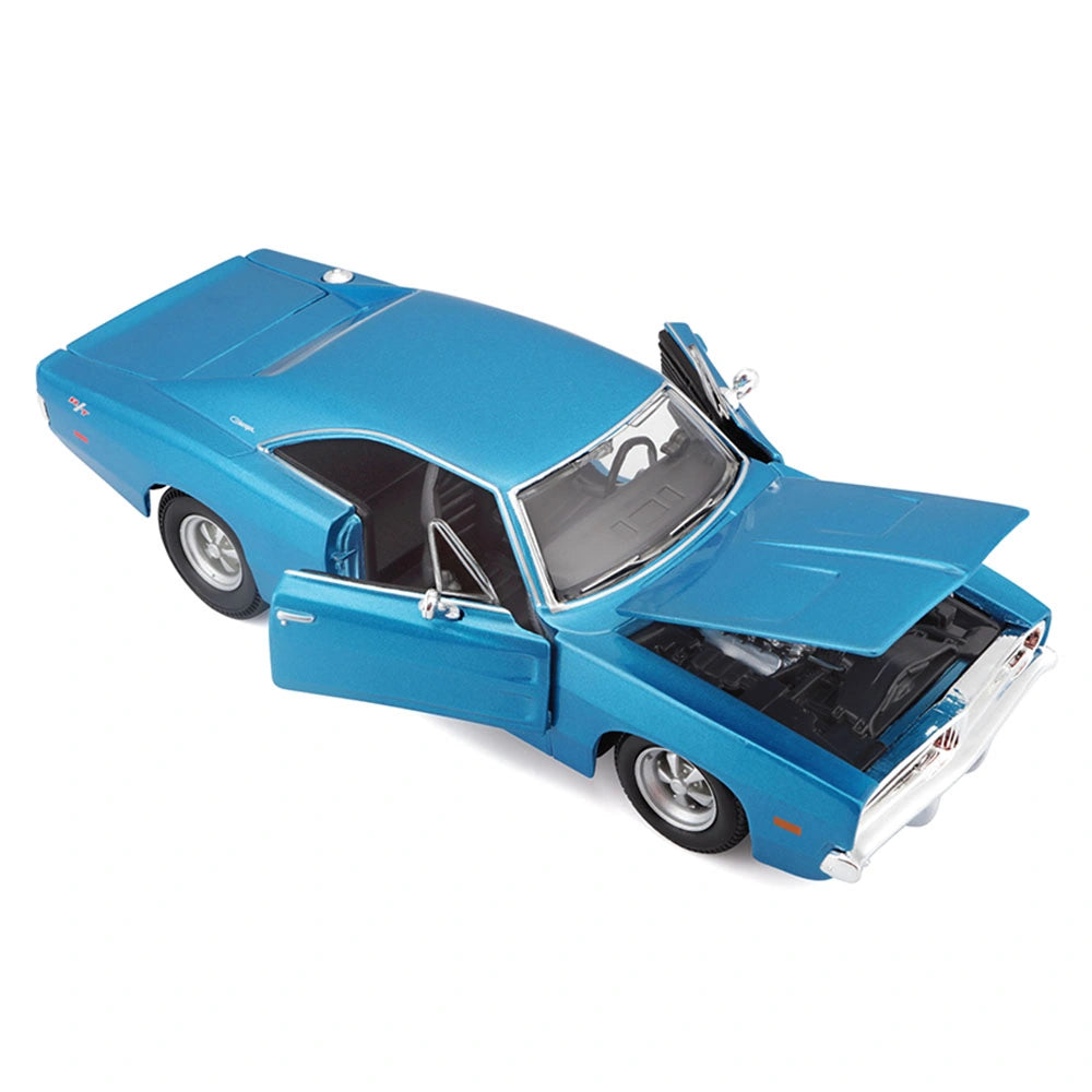 Maisto 1969 Dodge Charger R/T rear three quarter view with bonnet and doors open