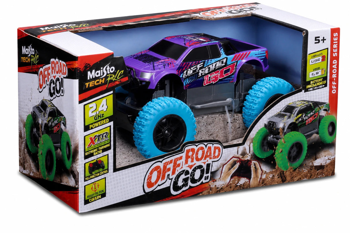Maisto Tech Off Road Go purple RC truck in retail box with blue tyres