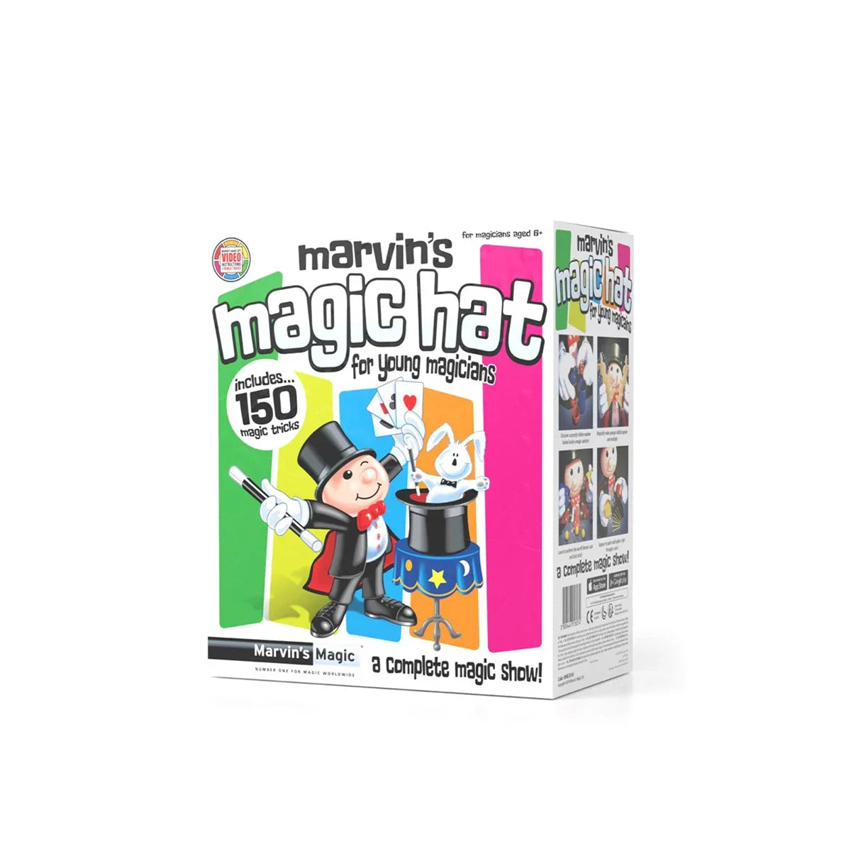 Marvin’s Magic Hat box with magician and rabbit top hat artwork – Ireland