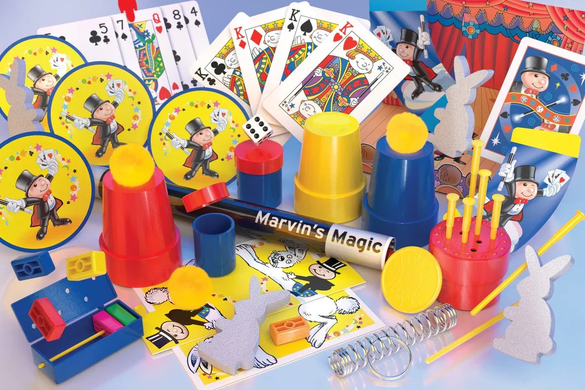 Close-up of Marvin’s Magic Hat magic tools, wand, cards and pieces – Ireland