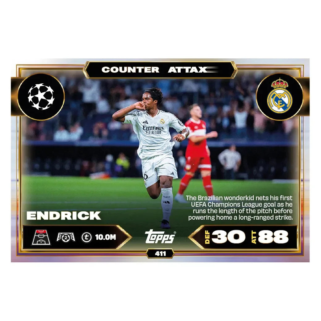 Endrick Counter Attax card showing his UEFA goal celebration for Real Madrid in Ireland