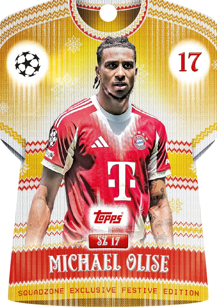 Match Attax Festive Squadzone Michael Olise card featuring holiday themed graphics and player illustration.