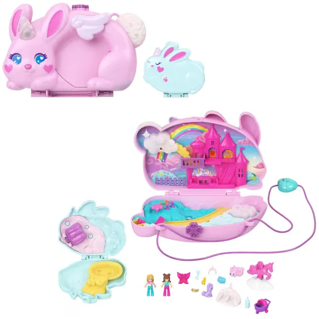 Open Polly Pocket Bunny Compact showing castle and baby bunny areas – Ireland