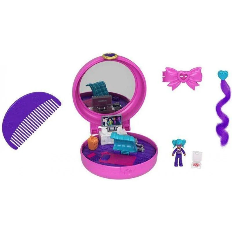 Open Polly Pocket sleepover compact showing mirror, bed, and styling items – Ireland