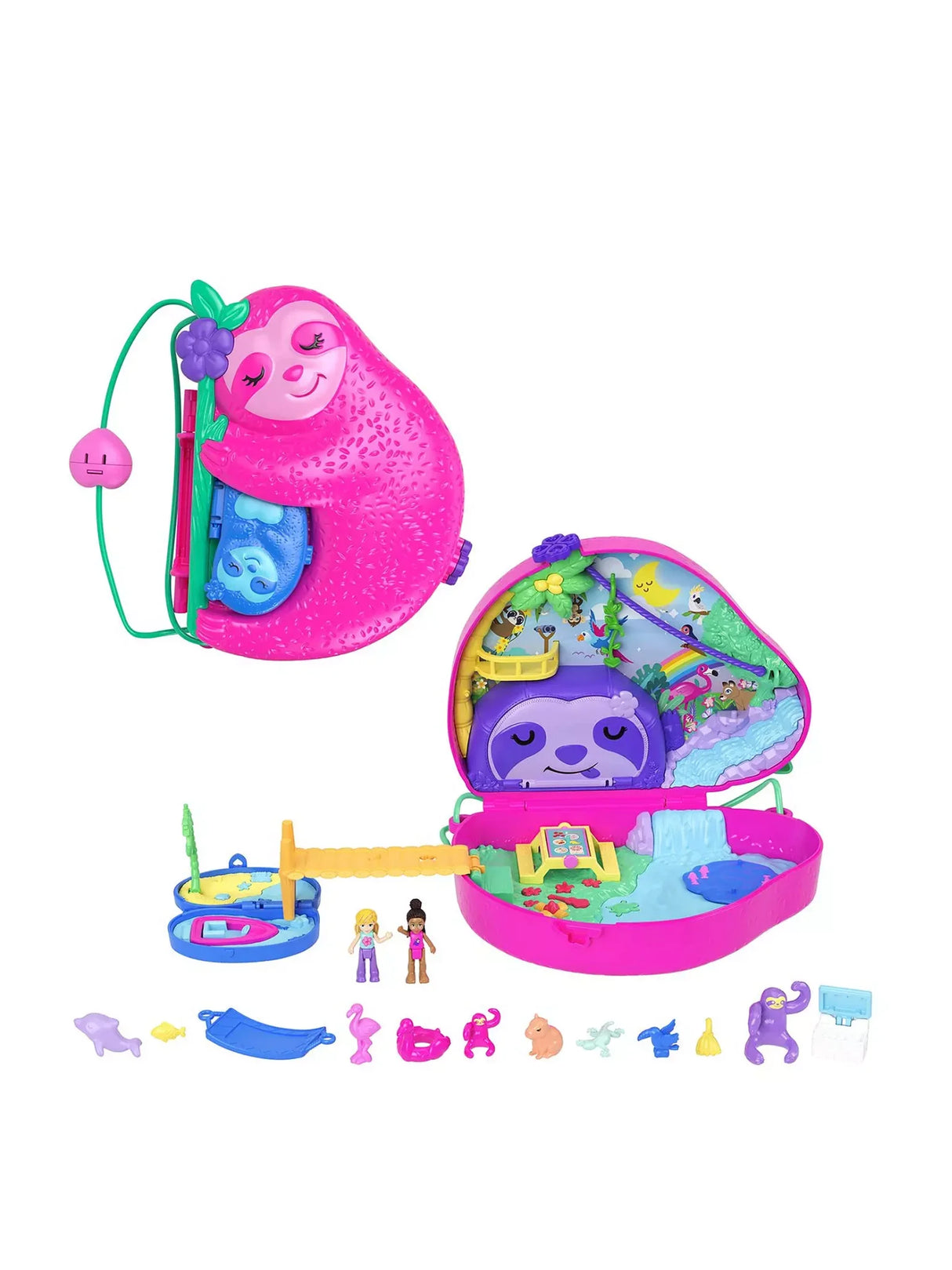 Open Polly Pocket Sloth Compact showing jungle-themed play areas – Ireland