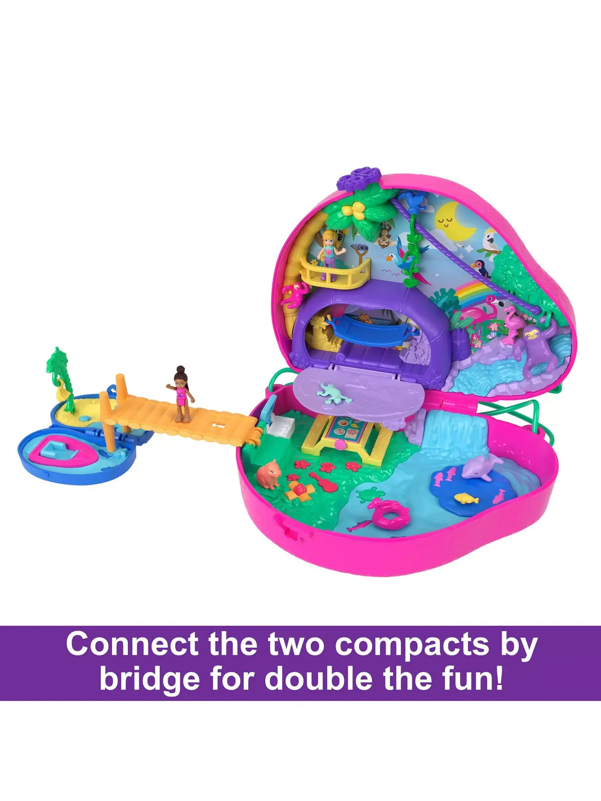 Polly Pocket dolls crossing bridge between sloth compacts – Ireland