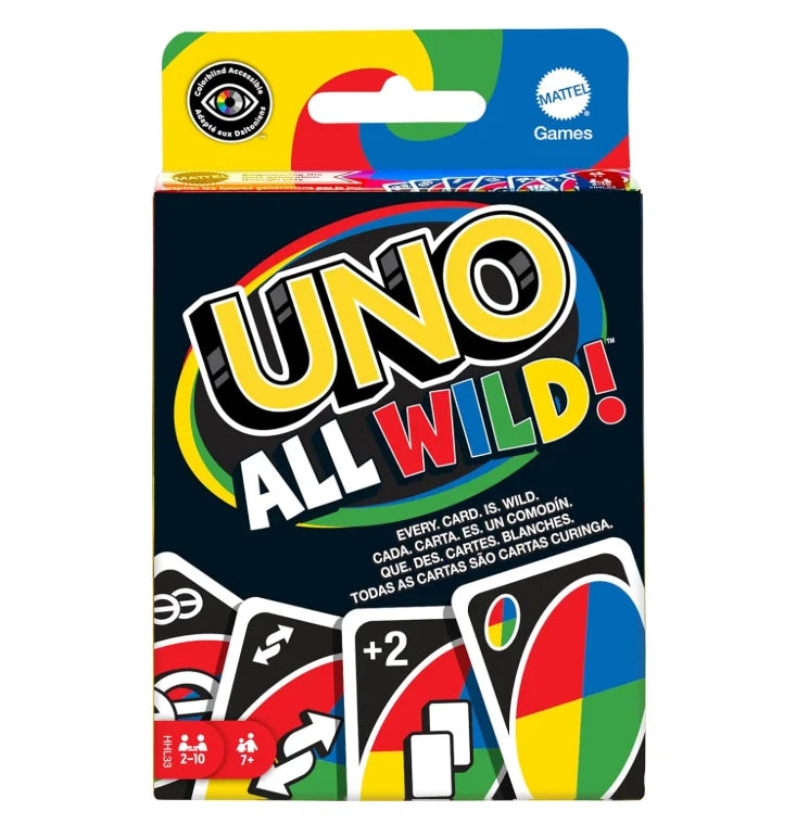 UNO All Wild box with colorful wild card design and game info – Ireland