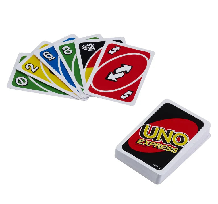 UNO Express card deck with cards fanned out – fast game Ireland