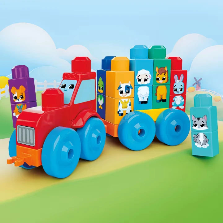 MEGA BLOKS Build & Match Animal Tractor with stacked animal blocks