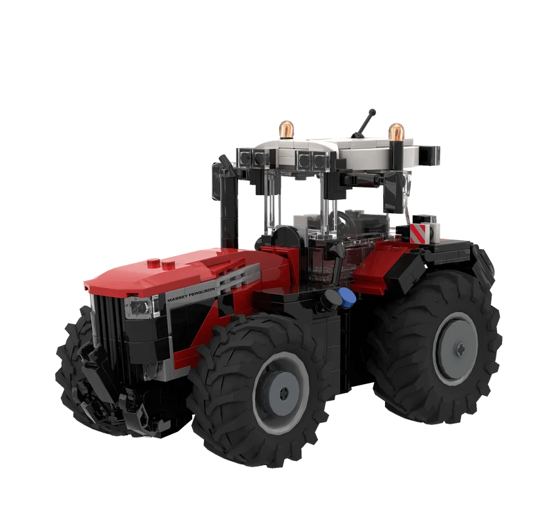 Front left view of the BRIXIES Plus Massey Ferguson 9S showing the front grille, red bonnet, cab and front linkage