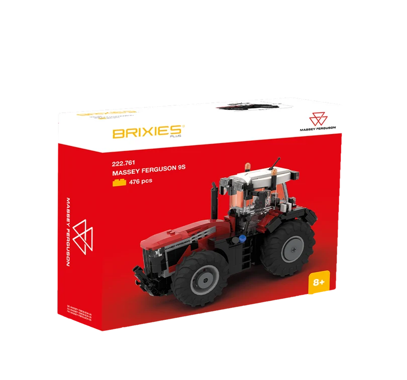 BRIXIES Plus Massey Ferguson 9S 1:32 building set shown with its red BRIXIES and Massey Ferguson branded box