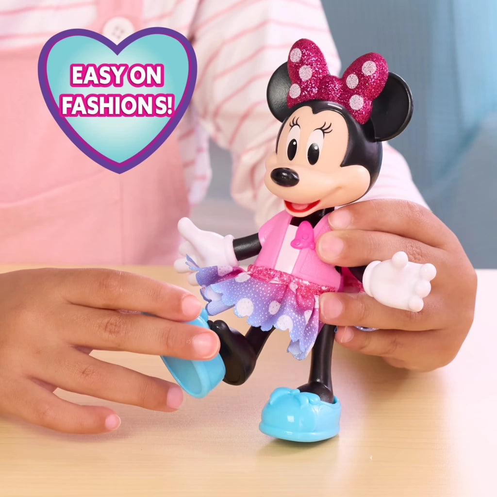 Minnie Mouse Fabulous Fashion Doll with easy on outfit being changed