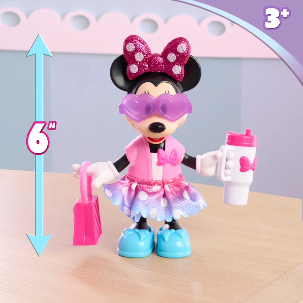 Minnie Mouse Fabulous Fashion Doll showing 6 inch height and accessories