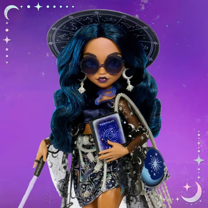 Monster High Moonspell Magic Claire de Luna wearing purple sunglasses and holding star spellbook
