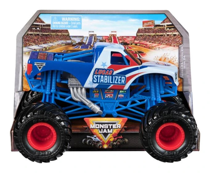 Monster Jam Lucas Stabilizer monster truck shown in its packaging