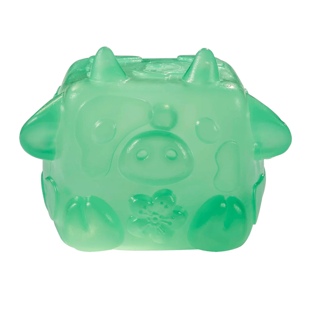 Green MushyKinz Jelleez cow squishy with horns, ears and translucent finish
