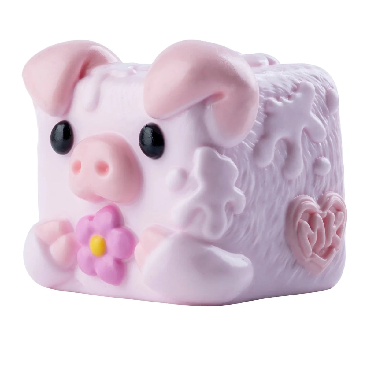 MushyKinz OG pale pink pig Taba Squishy holding a flower
