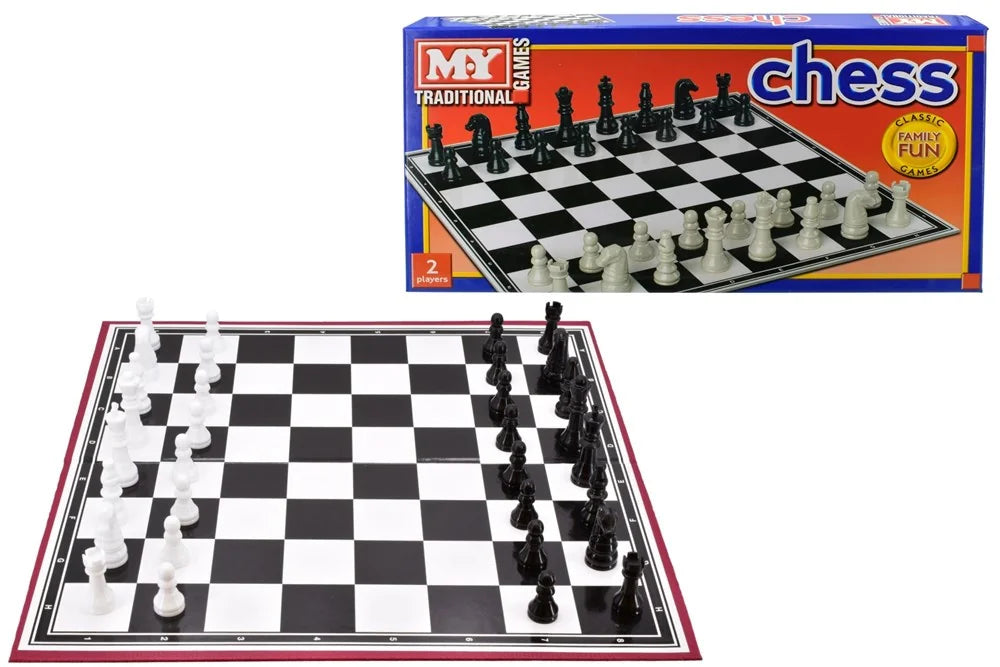 M.Y Chess Board Game with black and white pieces set up Ireland