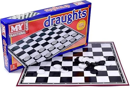 M.Y Draughts board game setup with black and white pieces Ireland
