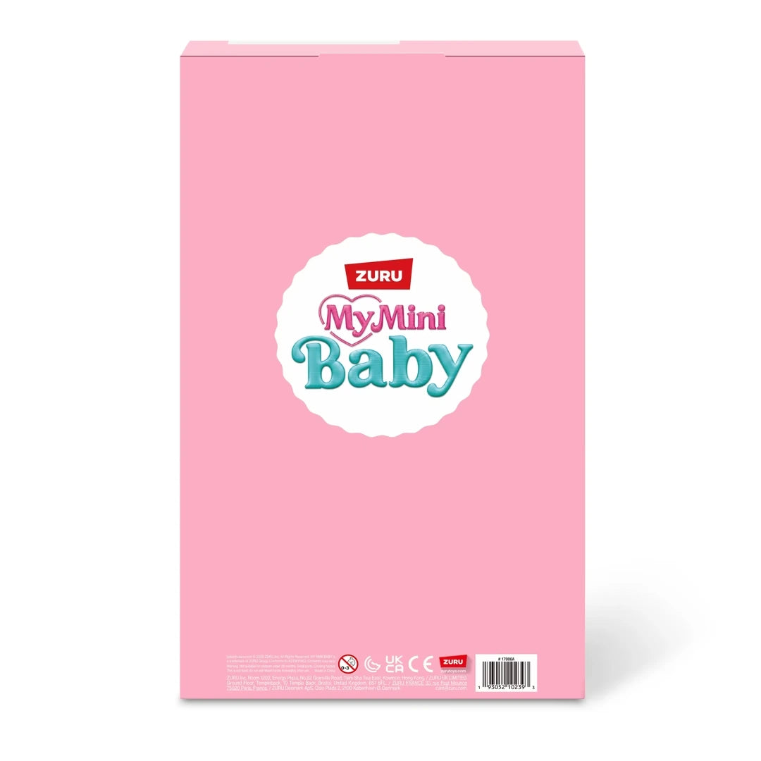 Back of the pink My Mini Baby Mom & Baby Surprise box with My Mini Baby logo in the centre