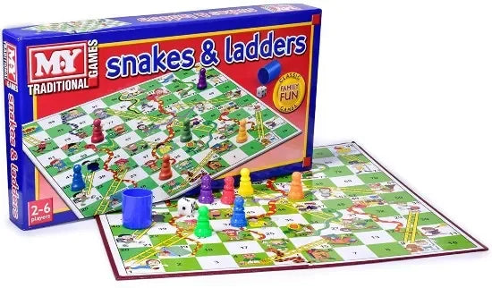 M.Y Snakes and Ladders board game with pieces and dice Ireland