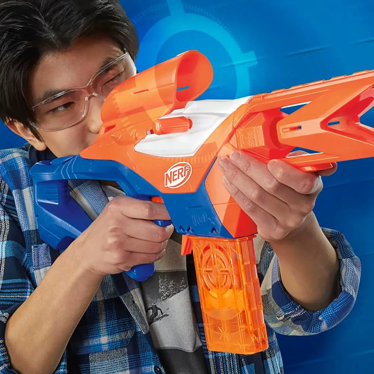 Close-up of person holding NERF N Series Pinpoint blaster