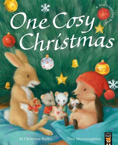 One Cosy Christmas festive picture book cover showing Little Hedgehog with woodland friends in Ireland