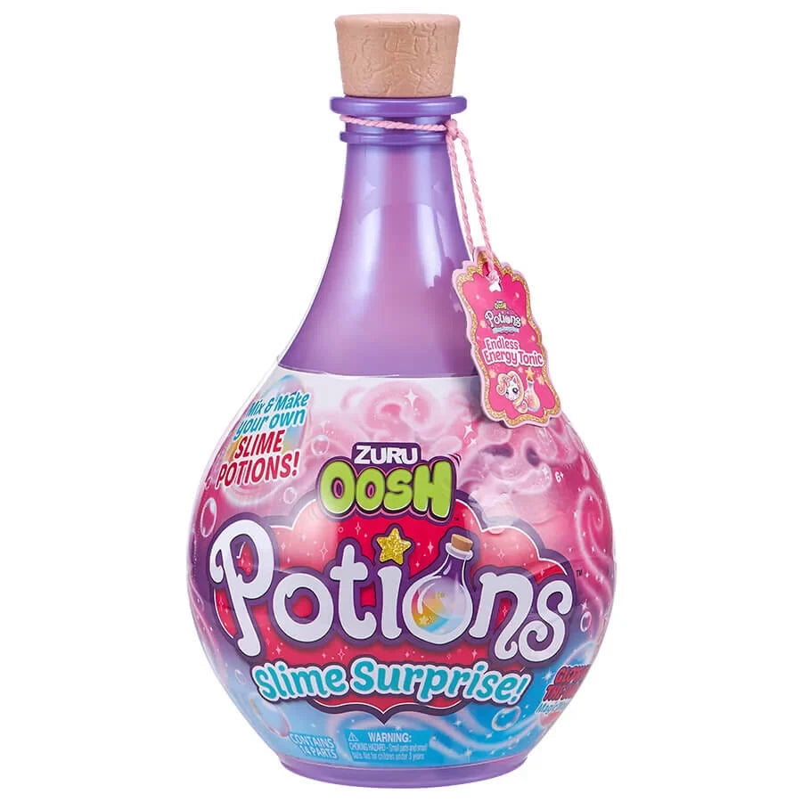 ZURU Oosh Magic Potions Surprise purple potion bottle with pink decorative details and Potions branding on a white background.