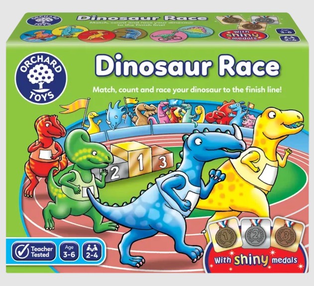 Orchard Toys Dinosaur Race board game box with colourful dinosaur characters – Ireland