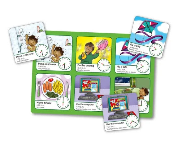 Tell the Time game green board with cards – Orchard Toys Ireland